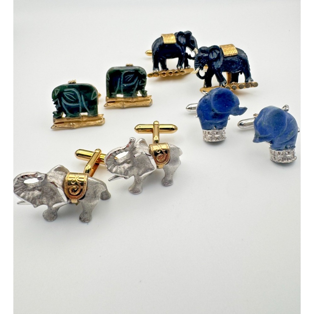 Vintage Swank Cufflinks Lot Elephant Carved Figural 4 Pairs